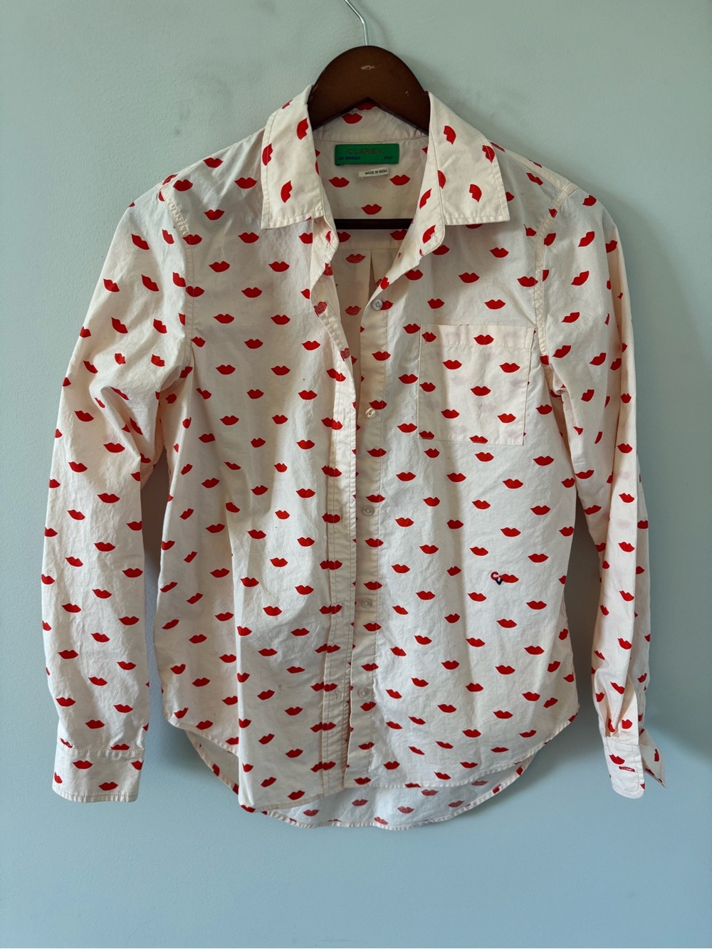 Clare V Button-Down Shirt with Red Lip Print - Picture 2 of 6